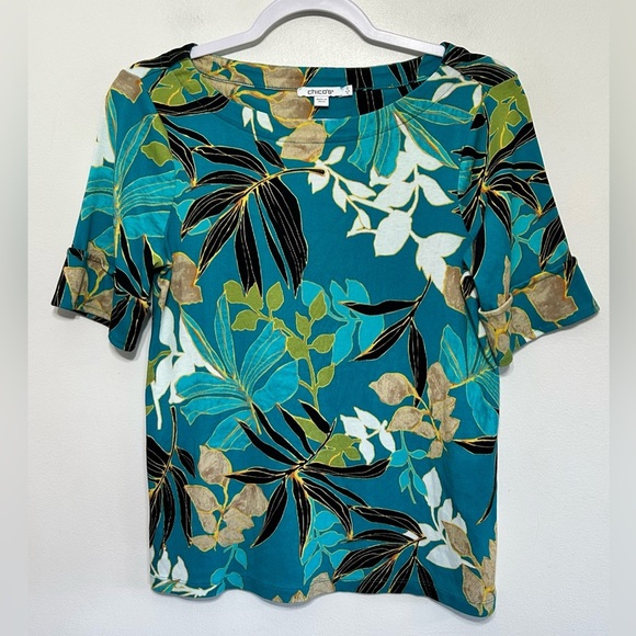 Chicos Tropical Bateau Pima Cotton Tee Shirt - Picture 5 of 13